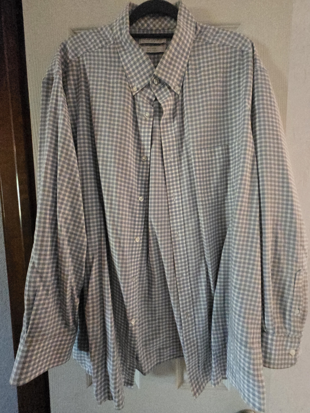 Men's Button-Down Dress Shirt in Blue & White Check